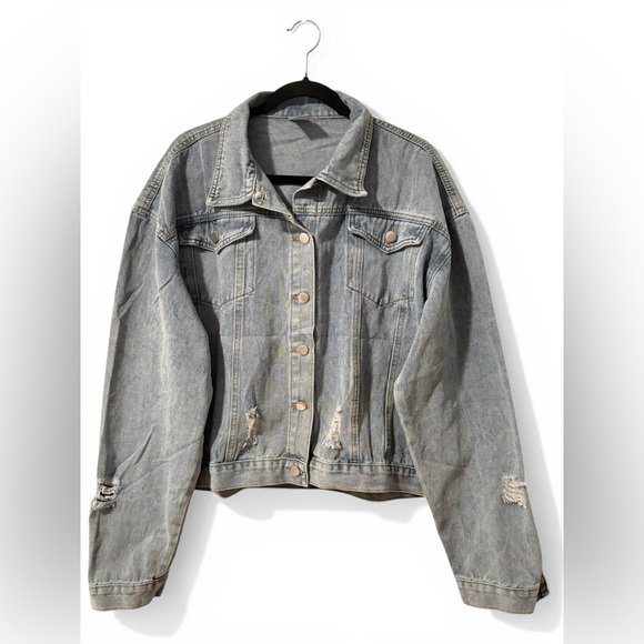 Women’s Distressed Denim Jacket - Picture 1 of 7